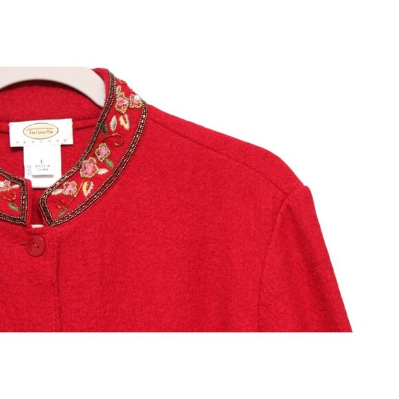Talbots Jacket Size Large Petite 100% Wool Red Classic Embroidered Sequin Beaded - Picture 7 of 15